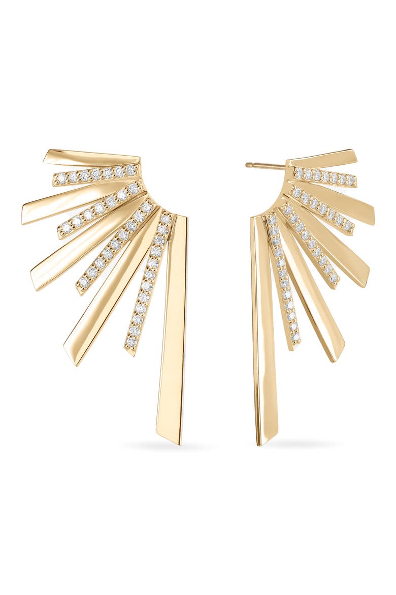 14K Gold Diamond Wing Earrings, Main, color, YELLOW