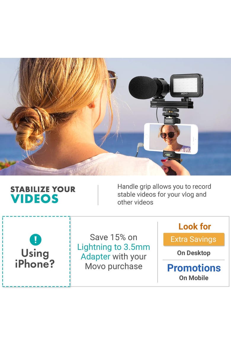 Vlog Kit V7 - YouTube Starter Kit with Grip, Stereo Microphone, Light, and Wireless Remote, Alternate, color, Black