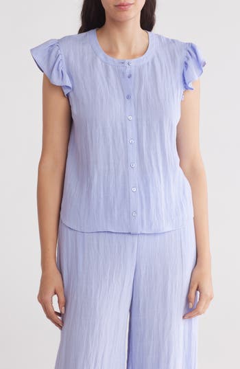 Gemma + Jane Ruffled Button-up Shirt In Violet