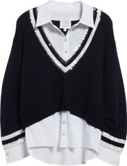 Cinq à Sept Santina Sequin Detail Layered Sweater