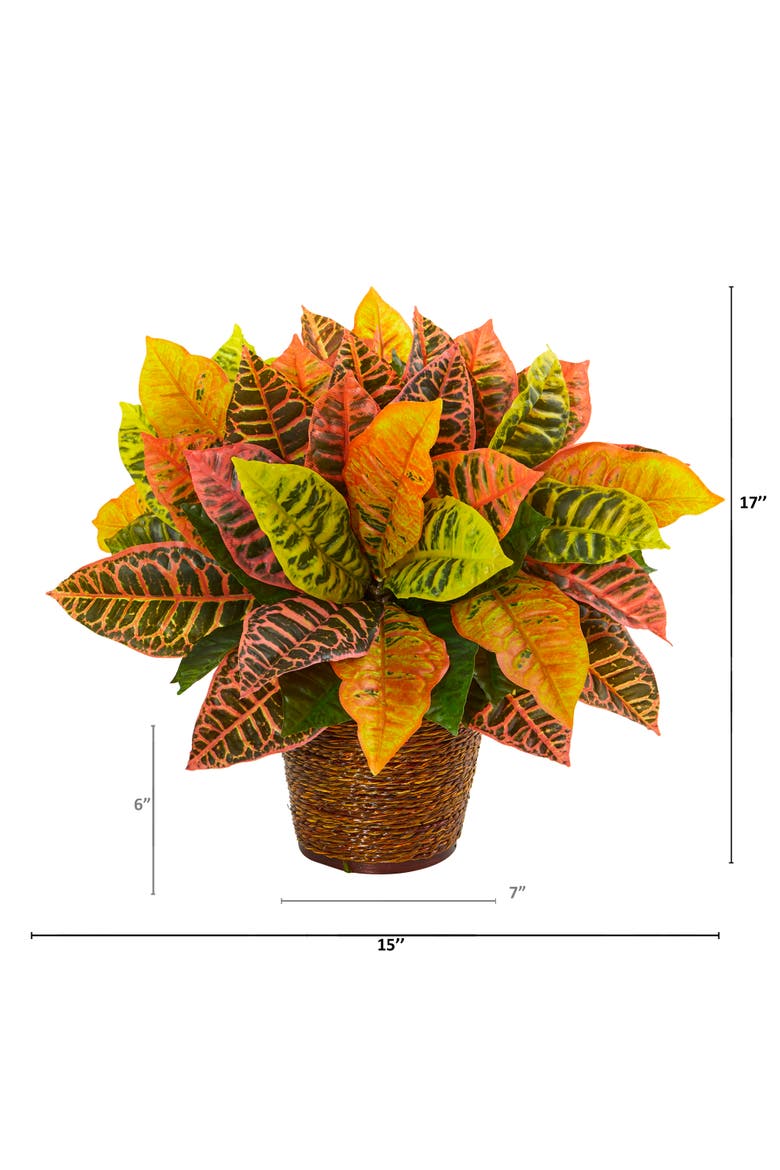 17-in Garden Croton Artificial Plant in Basket, Alternate, color, Orange
