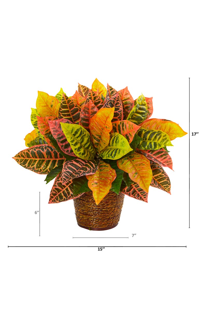 NEARLY NATURAL 17-in Garden Croton Artificial Plant in Basket, Alternate, color, Orange