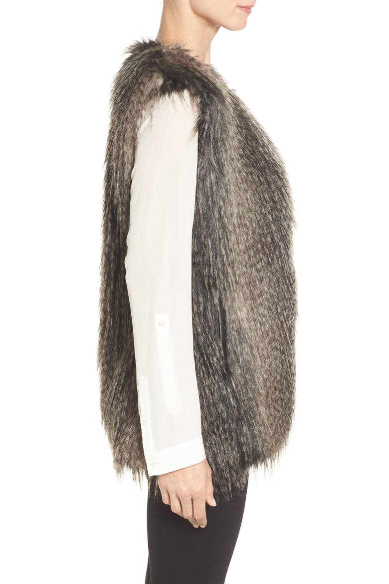 Collarless Faux Fur Vest, Alternate, color, BLACK