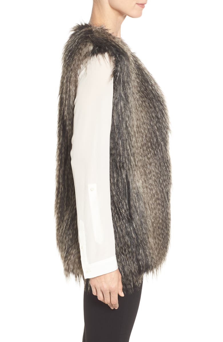 Via Spiga Collarless Faux Fur Vest, Alternate, color,