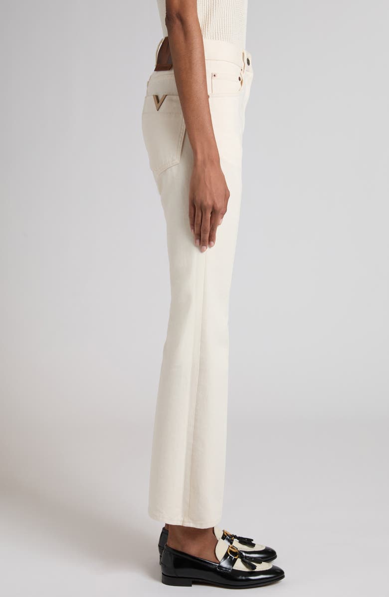 Valentino Nonstretch Denim Flare Leg Ankle Jeans, Alternate, color, Ivory