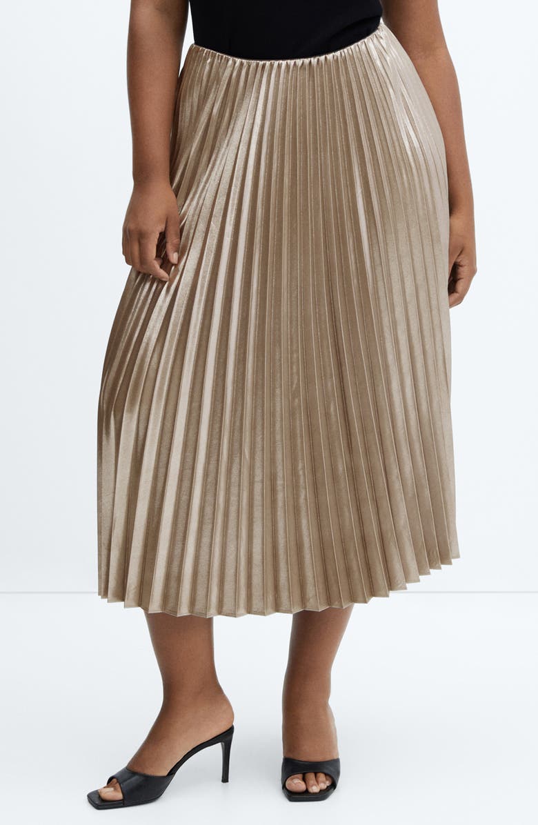 MANGO Disco Metallic Pleated Midi Skirt, Alternate, color, 