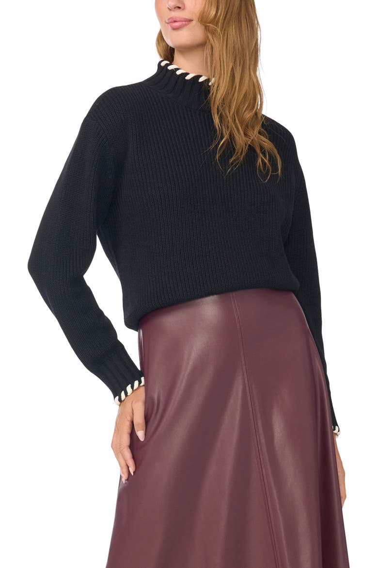 Whipstitch Turtleneck Sweater, Main, color, RICH BLACK