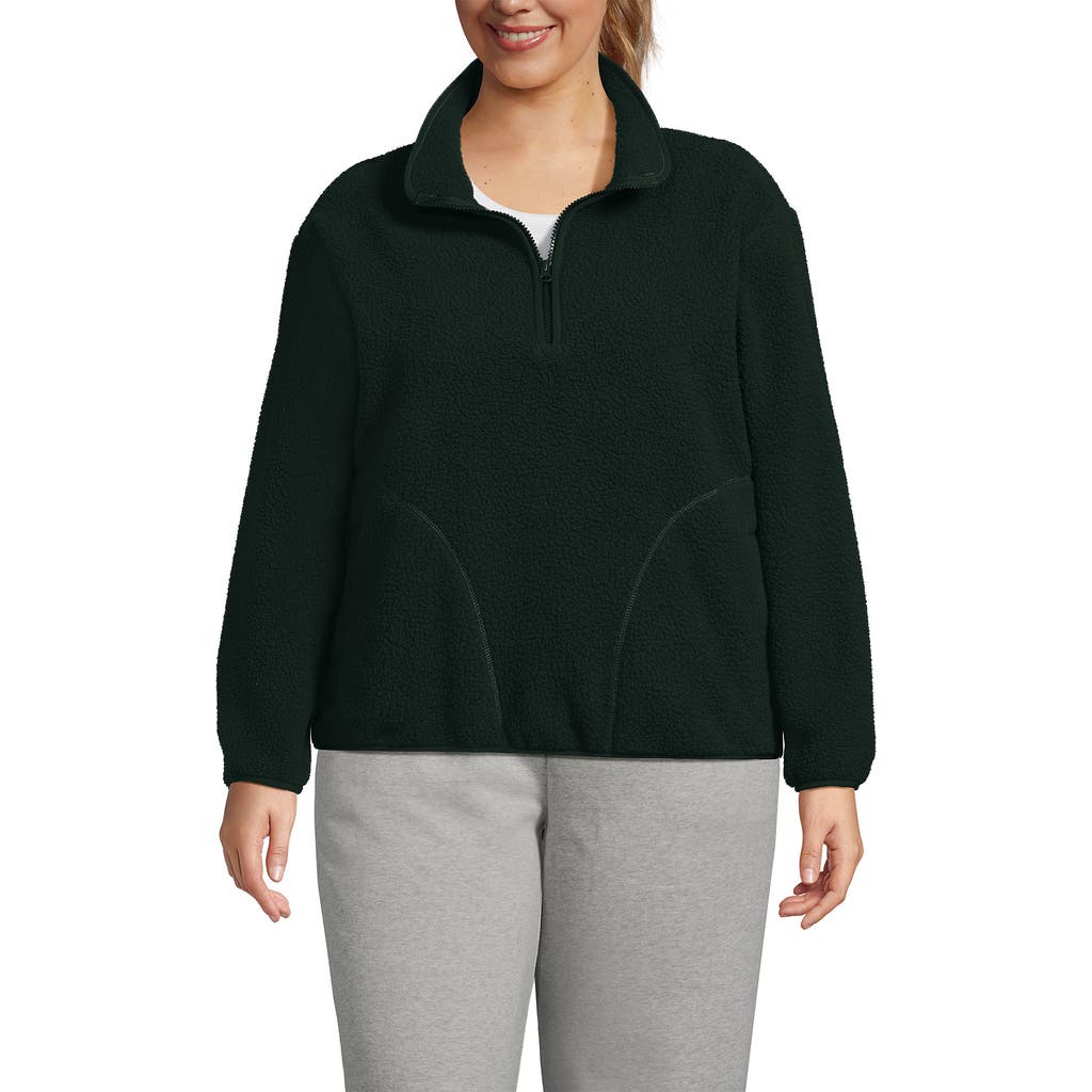 Lands' End Plus Size Half Zip Cozy High Pile Fleece Pullover In Black