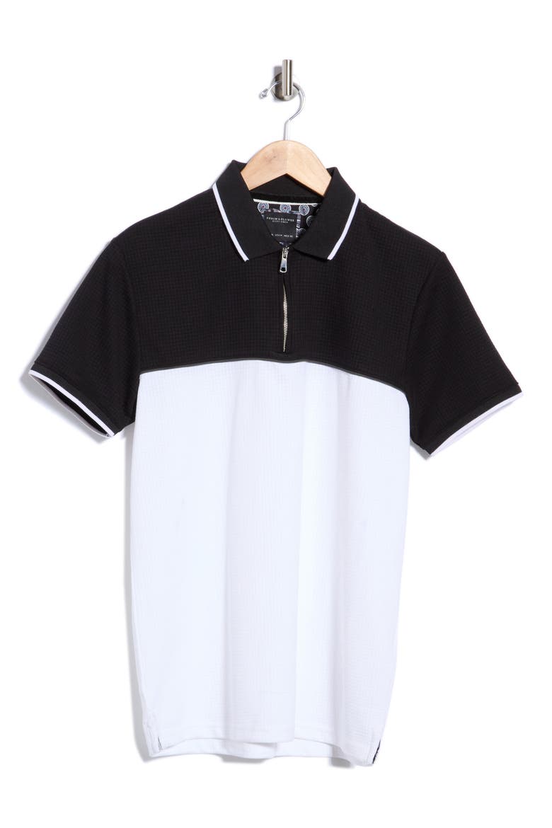 Textured Colorblock Zip Polo, Main, color, BLACK