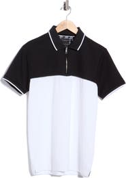 DENIM AND FLOWER Textured Colorblock Zip Polo