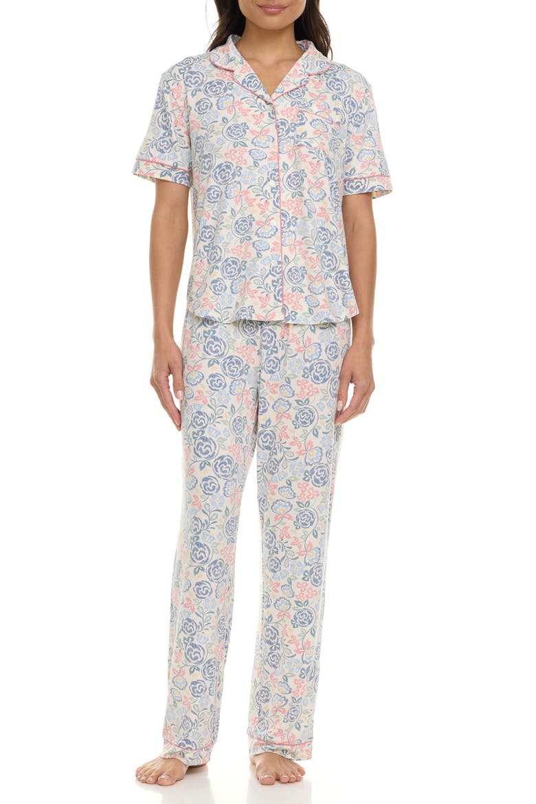 Gabriella Short Sleeve Button-Up Shirt & Pants Pajamas, Main, color, IVORY