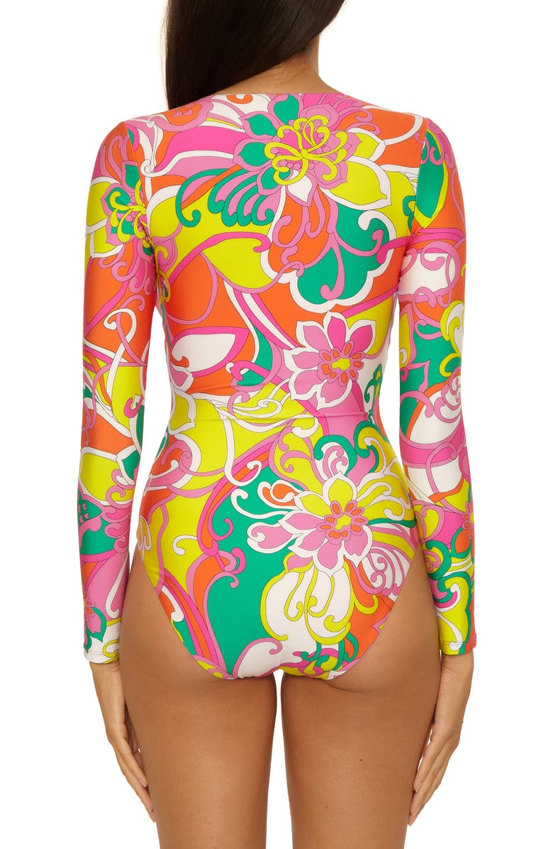 Trina Turk Elara Long Sleeve UPF 50+ One-Piece Swimsuit, Alternate, color, Multi