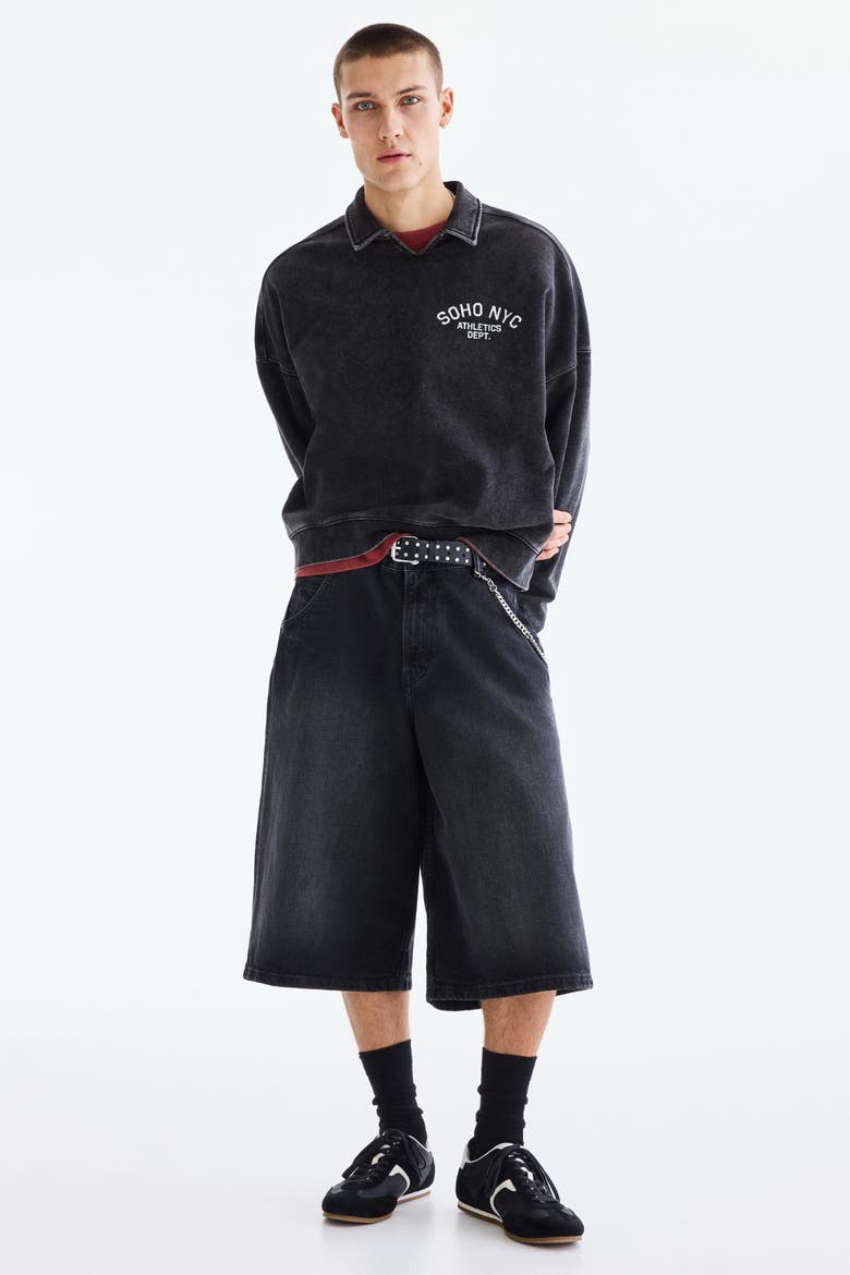 Oversized Fit Rugby Sweatshirt, Alternate, color, Washed black/Soho NYC