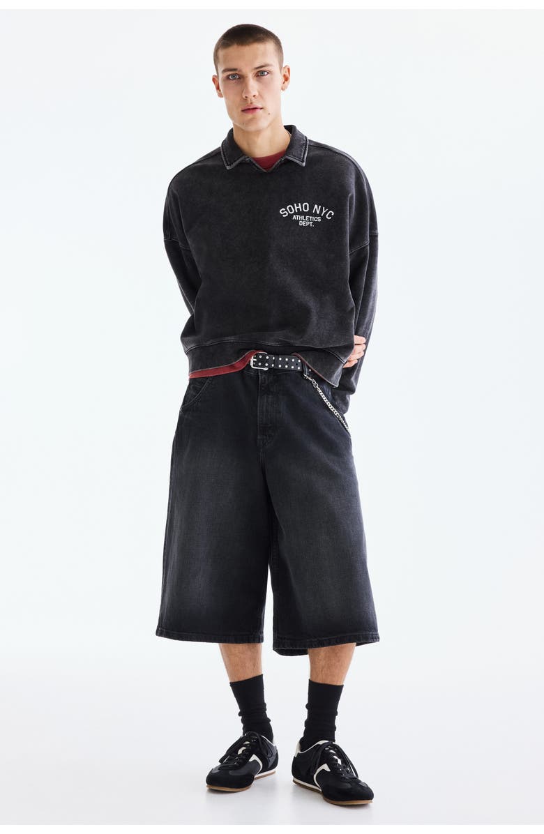 H&M Oversized Fit Rugby Sweatshirt, Alternate, color, Washed Black/Soho Nyc