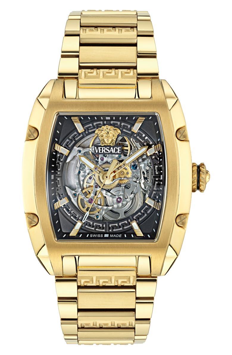 Versace Dominus Bracelet Watch, 42mm, Main, color, Ip Yellow Gold