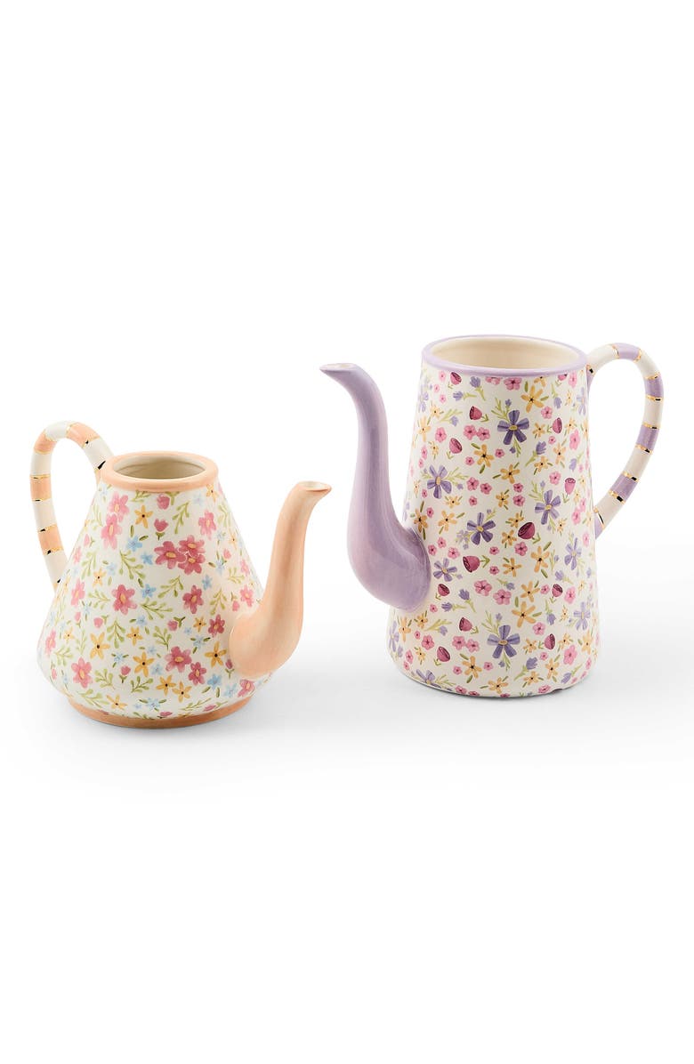 MACKENZIE CHILDS Posie Patch Set of 2 Ceramic Teapot Vases, Alternate, color, Purple Multi