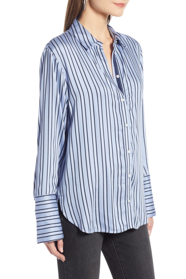 Stripe Satin Boyfriend Top (Nordstrom Exclusive), Alternate, color, BLUE BRUNNERA STRIPE SATIN