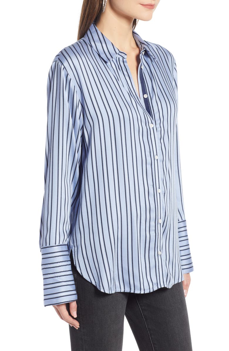 Something Navy Stripe Satin Boyfriend Top, Alternate, color, 