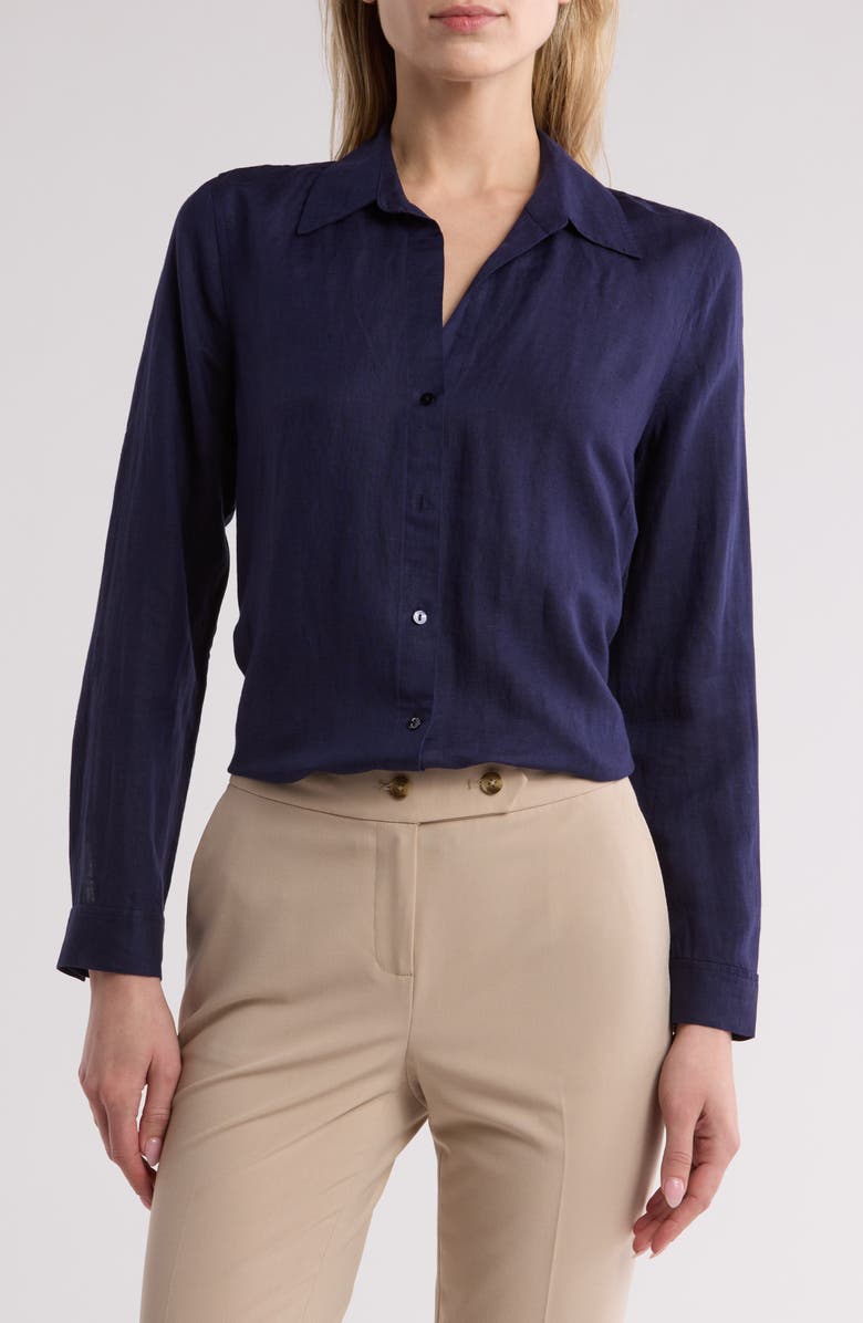 L'AGENCE Nina Linen Blend Button-Up Shirt, Main, color, 