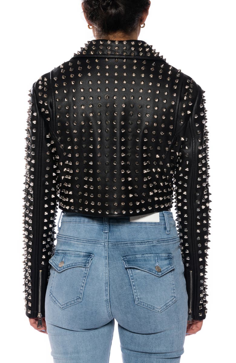 AZALEA WANG Studded Belted Faux Leather Moto Jacket, Alternate, color,