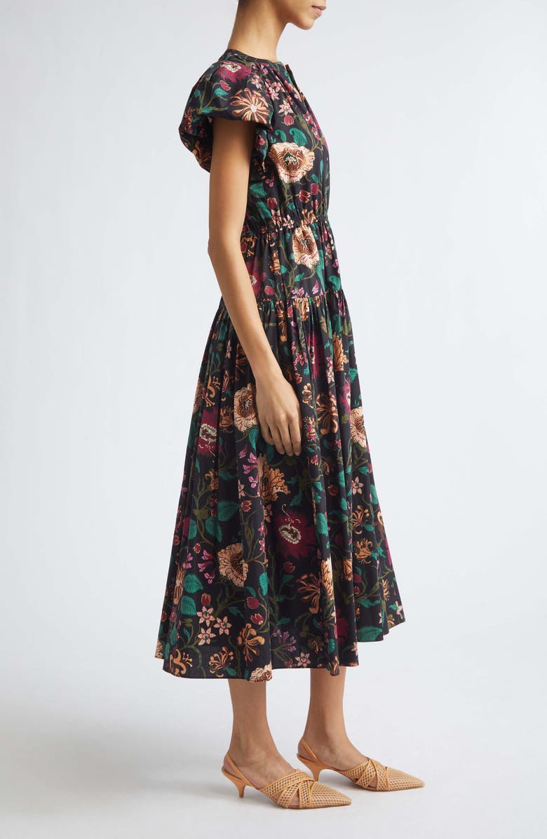 Ulla Johnson Marin Floral Cotton Midi Dress, Alternate, color, Dahlia