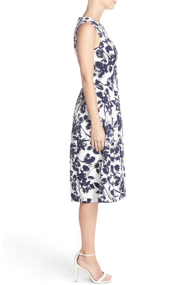 Floral Print Faille Midi Dress, Alternate, color, NAVY/ IVORY