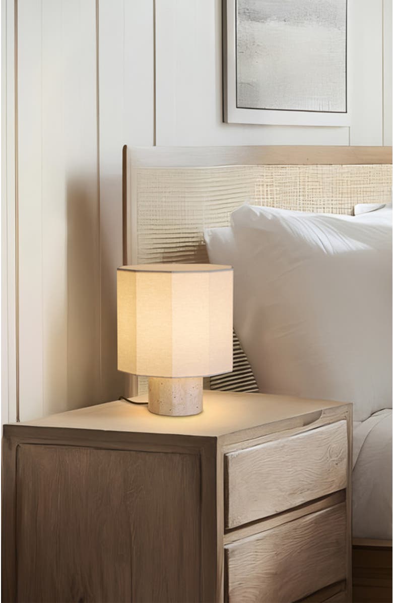 Brightech Cleo 10" Travertine Natural Stone LED Table Lamp, Alternate, color, Cream