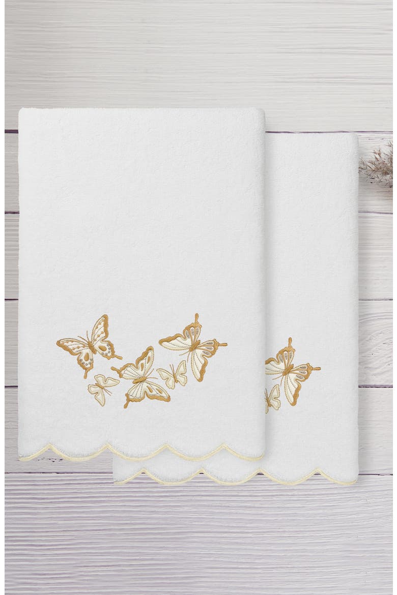 Britney Scallop Set of 2 Bath Towels, Alternate, color, WHITE/ BEIGE