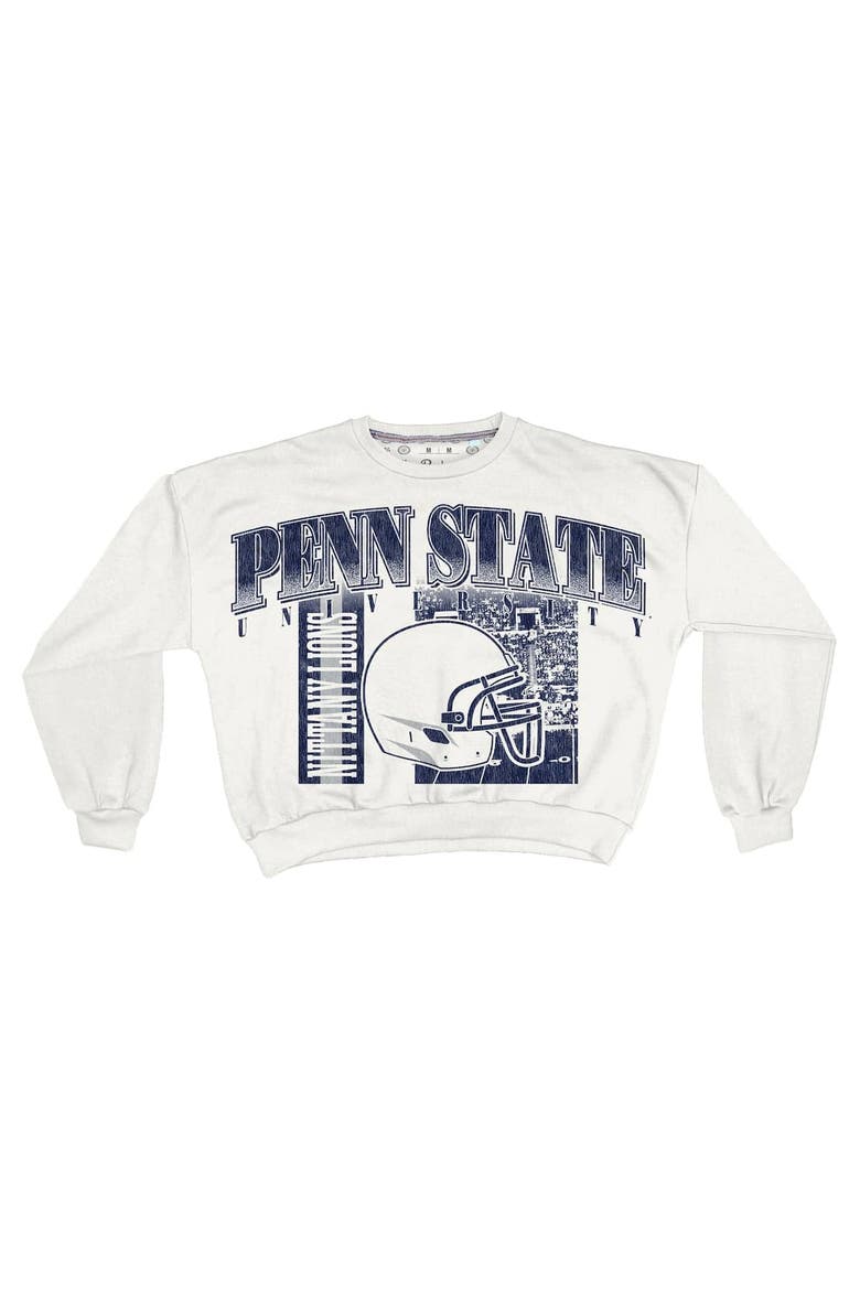Women's Pressbox White Penn State Nittany Lions Oversized Janice Retro Waist-Length Sweatshirt, Alternate, color, White