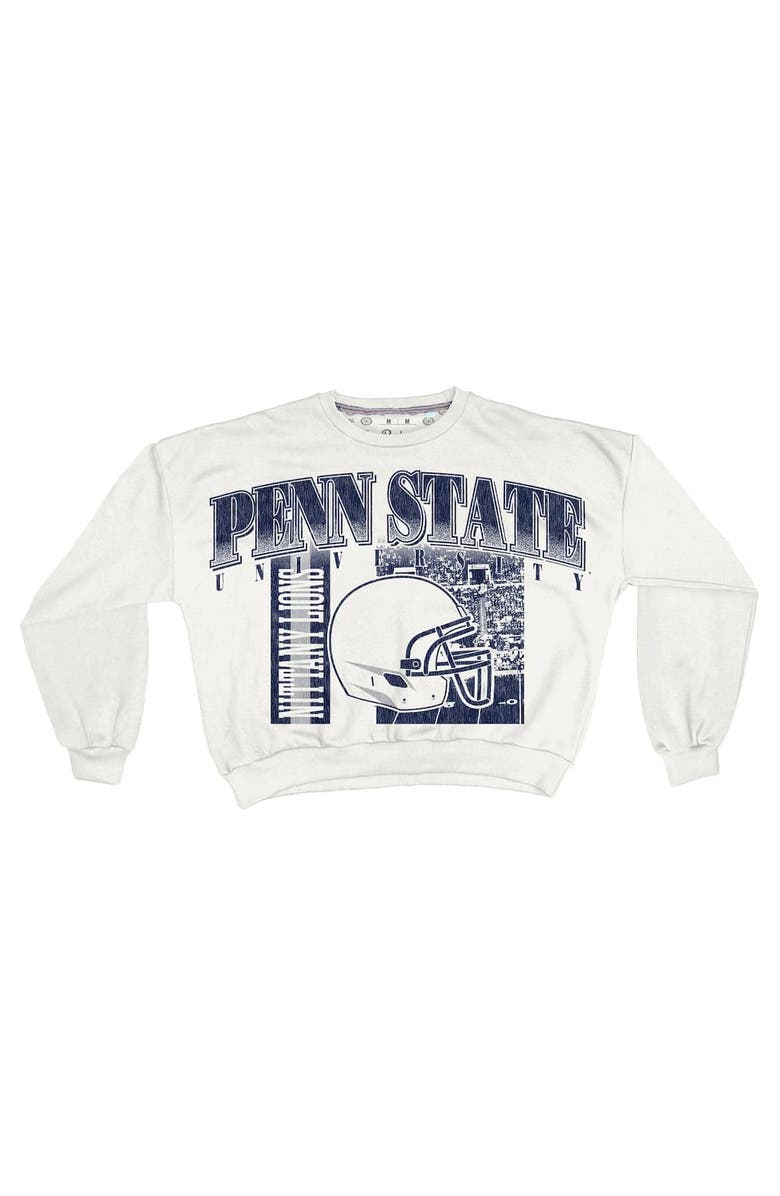 PRESSBOX Women's Pressbox White Penn State Nittany Lions Oversized Janice Retro Waist-Length Sweatshirt, Alternate, color, White