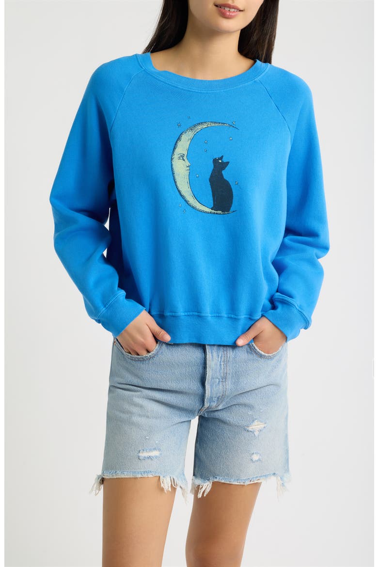 Moon Cat Shrunken Graphic Sweatshirt, Main, color, AZURE BLUE