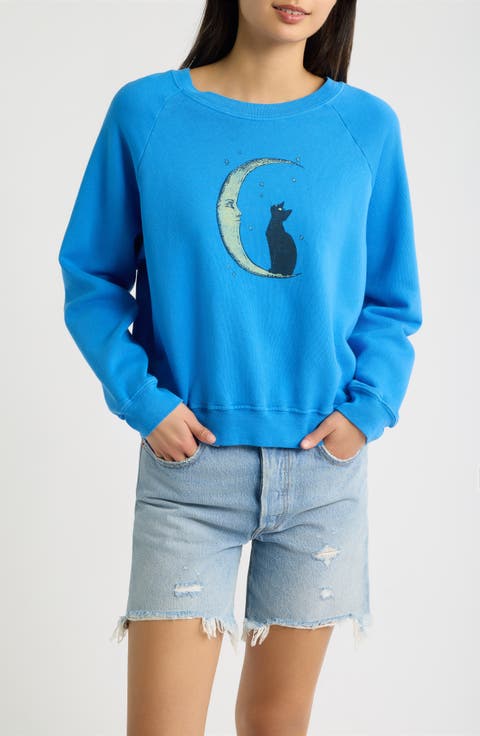 Moon Cat Shrunken Graphic Sweatshirt