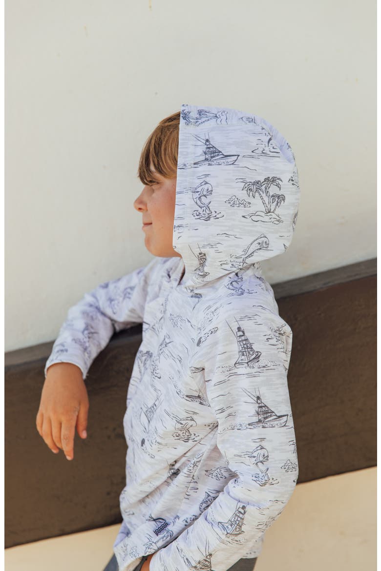 Kids' Reel Deal Tech Tropical Print Performance Hoodie, Alternate, color, WHITE