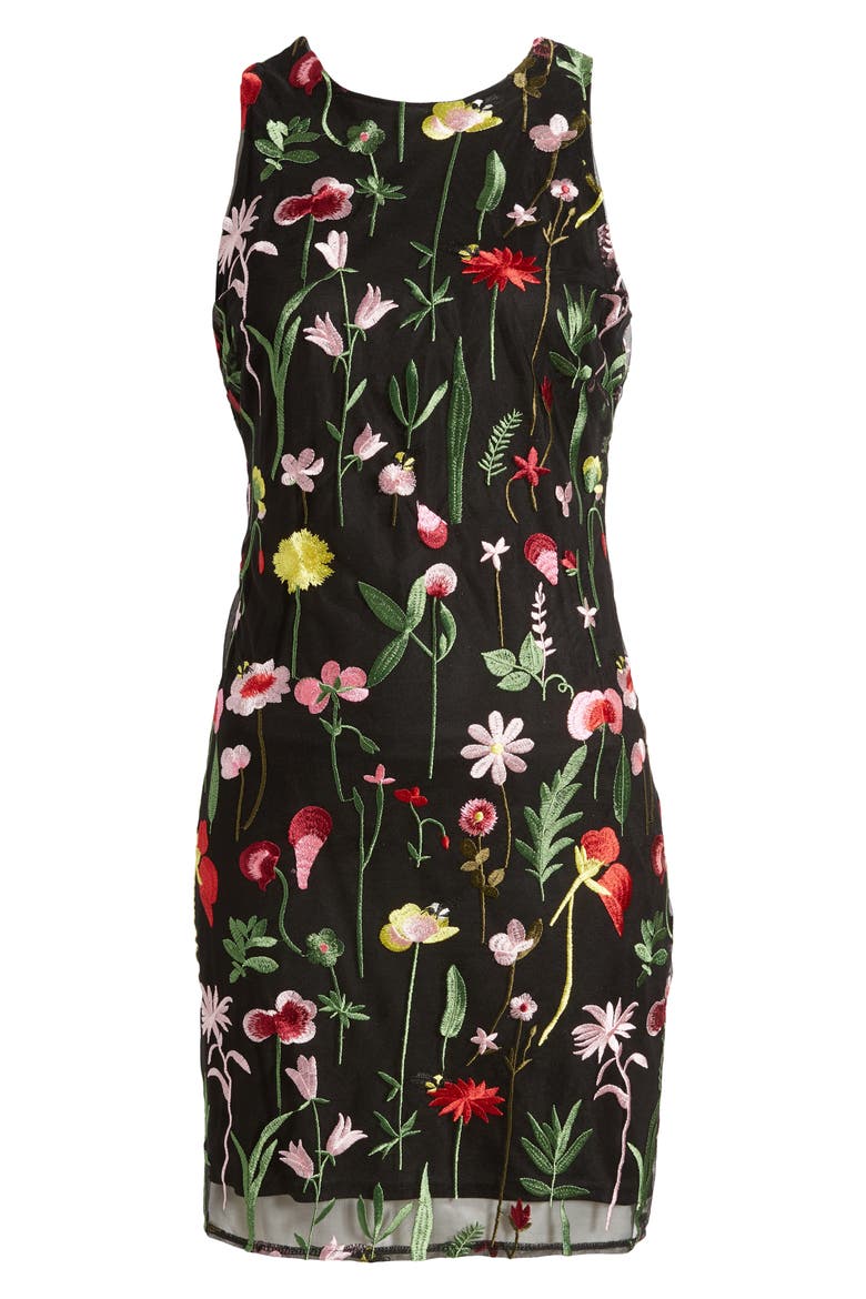 Embroidered Sleeveless Sheath Dress, Alternate, color, BLACK MULTI