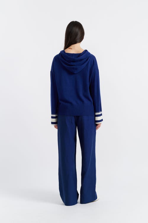 Chinti & Parker Ahoy! Wool Cashmere Hoodie Sweatshirt In Admiral Blue/cream
