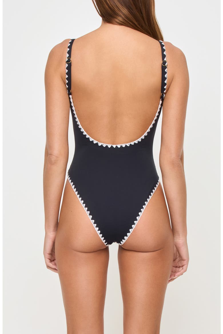 Nadia Low Back One-Piece Swimsuit, Alternate, color, BLACK/ CREAM