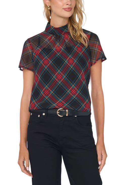 Shirred Mock Neck Chiffon Top