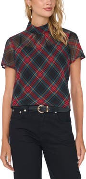Vince Camuto Shirred Mock Neck Chiffon Top