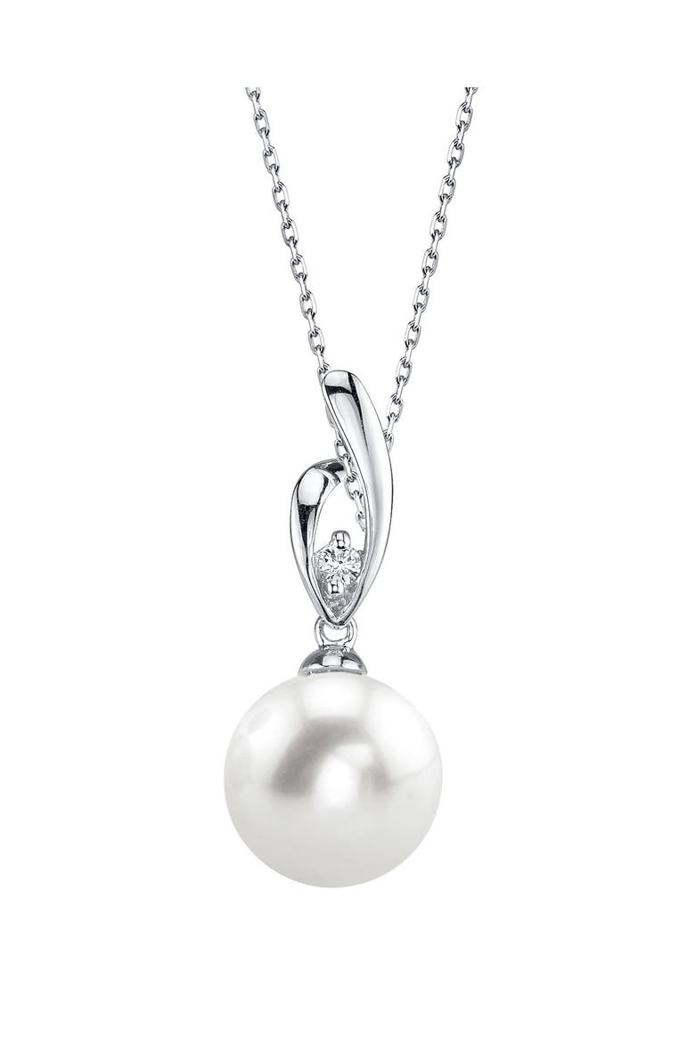 14K Gold Freshwater Pearl & Diamond Lois Pendant, Main, color, White Gold