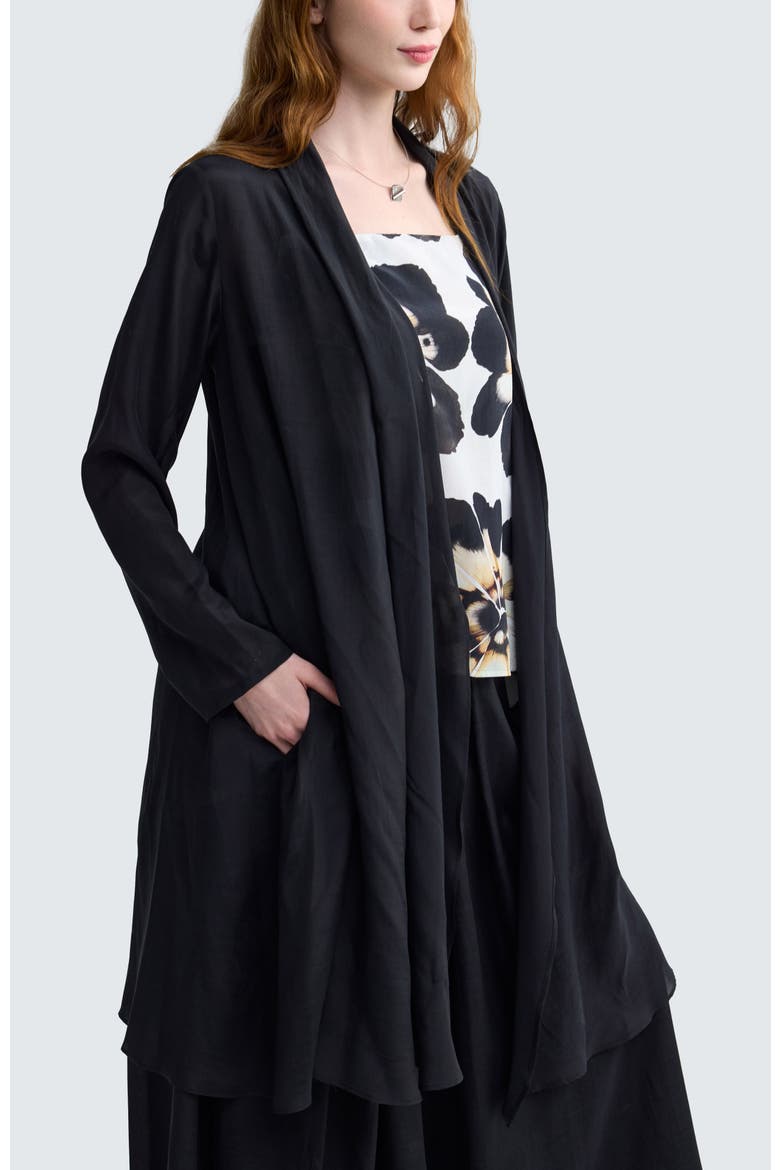 Vivelle Shawl Collar Open-Front Duster, Alternate, color, Black