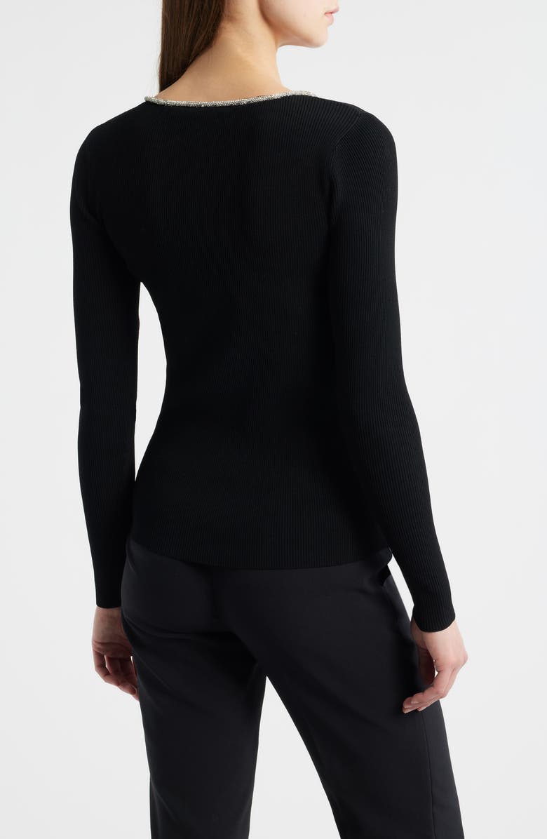 Elie Tahari The Alana Rhinestone Neck Sweater, Alternate, color, Noir