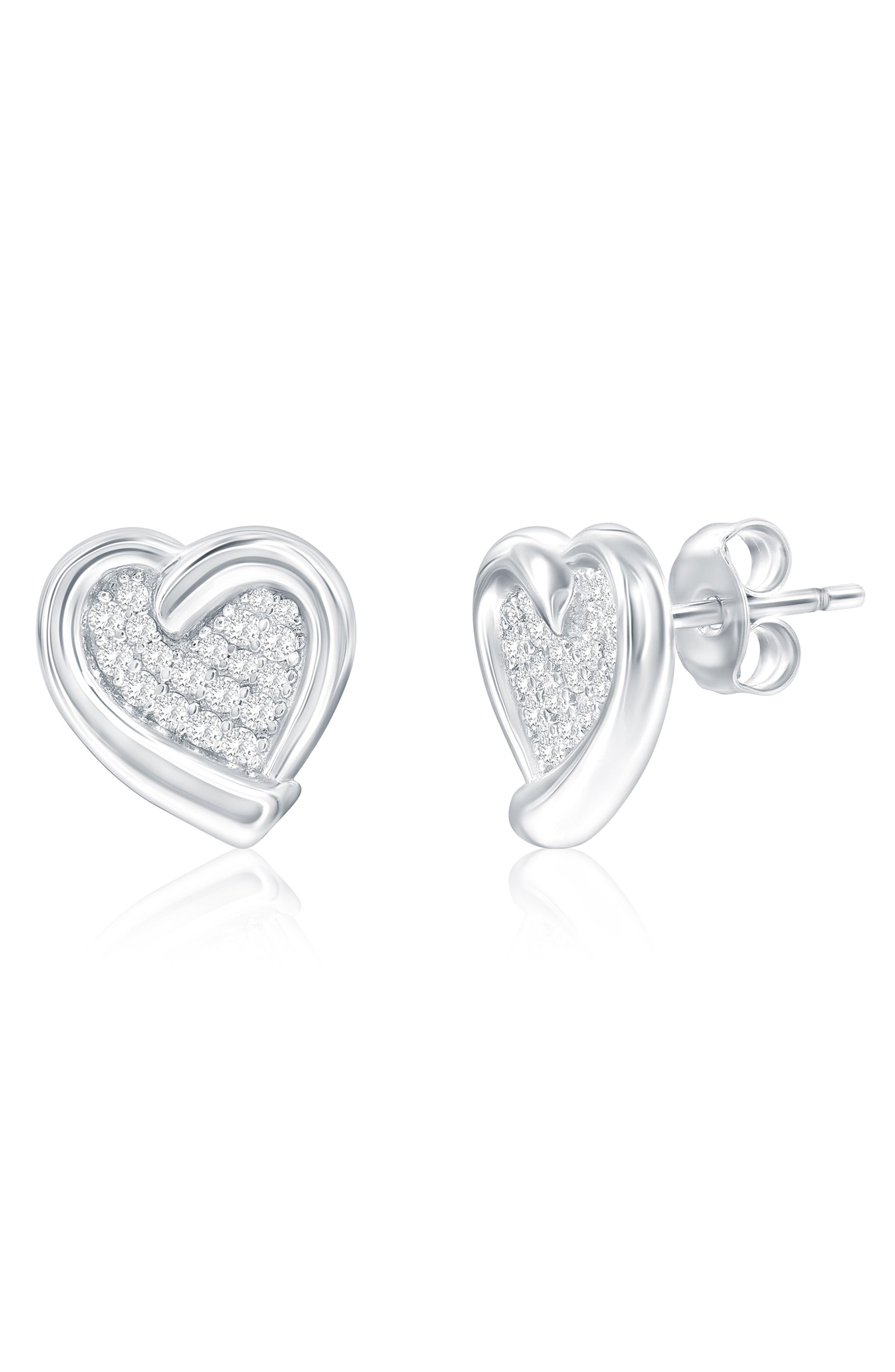 Sterling Silver Cubic Zirconia Heart Stud Earrings