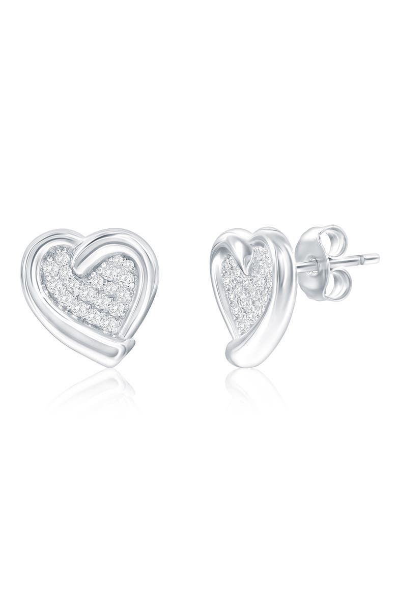 Sterling Silver Cubic Zirconia Heart Stud Earrings, Main, color, SILVER