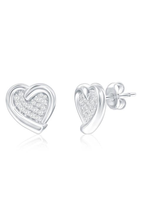 Sterling Silver Cubic Zirconia Heart Stud Earrings