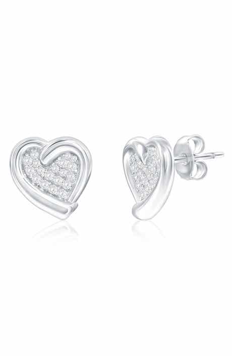 Sterling Silver Cubic Zirconia Heart Stud Earrings