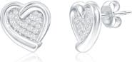 SIMONA Sterling Silver Cubic Zirconia Heart Stud Earrings