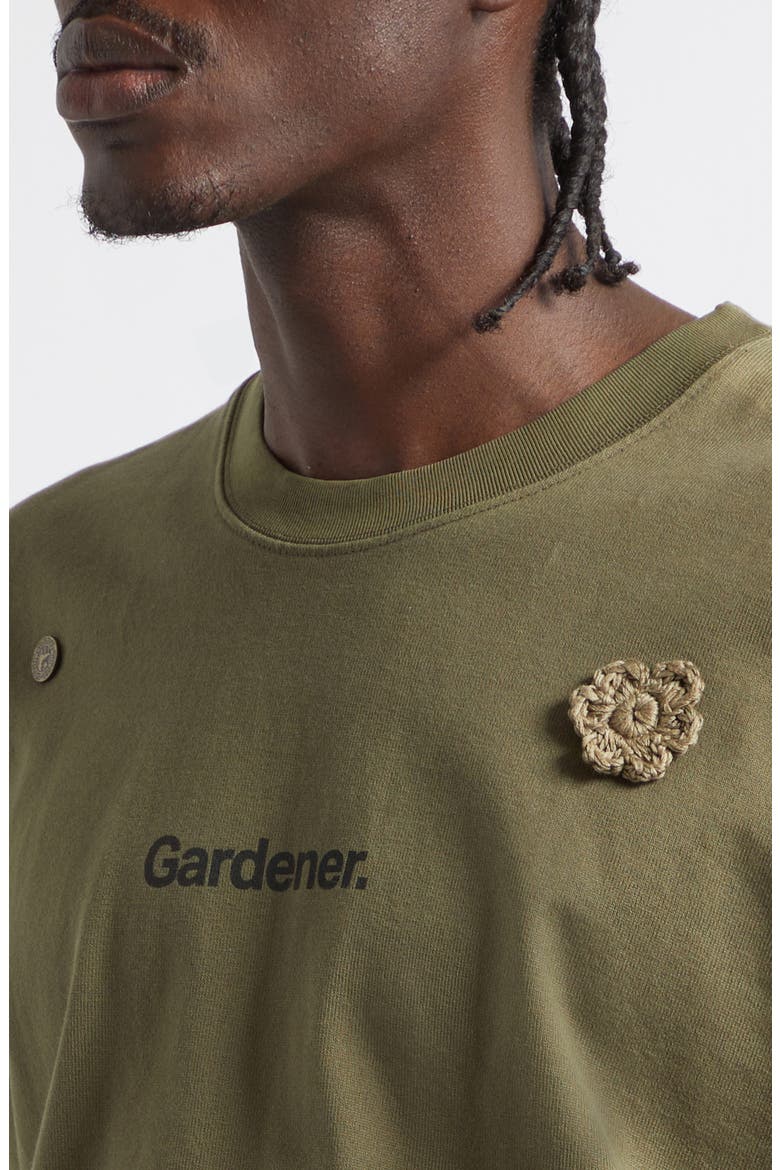 x Birkenstock The Gardener Crochet Flower Long Sleeve Drill Jumpsuit, Alternate, color, ARMY GREEN