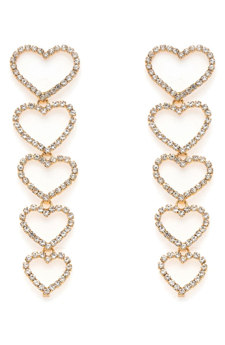 Ettika Heart Linear Drop Earrings, Main, color, Gold