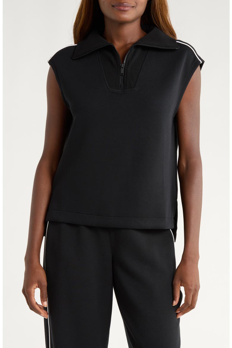 AirEssentials Piqué Sleeveless Half Zip Top, Main, color, VERY BLACK