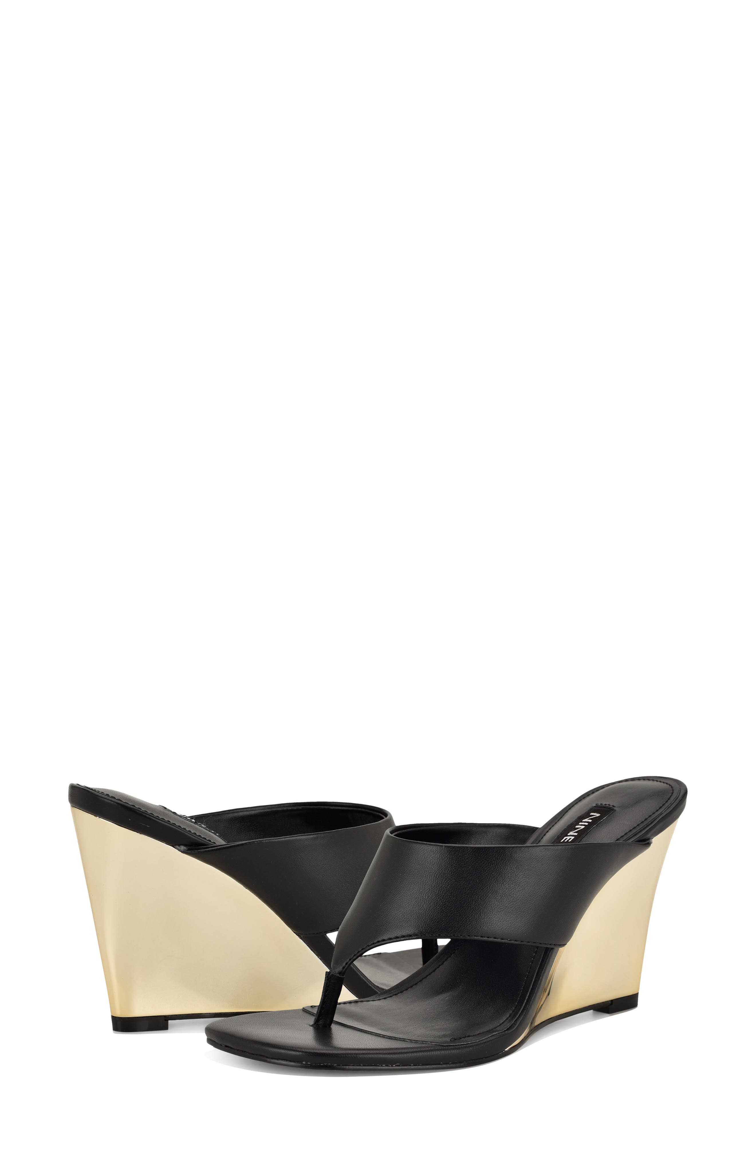 Nine West Presa Wedge Flip Flop, Alternate, color, Black/ Gold